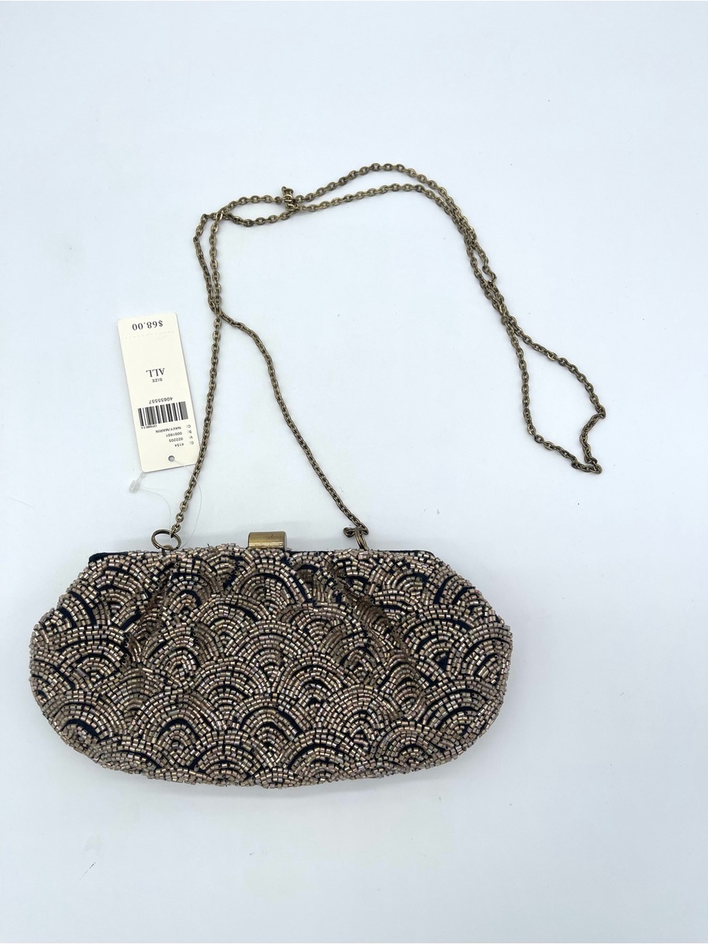 Anthropologie Miss Albright Beaded Evening Clutch Clamshell Chain Strap NWT